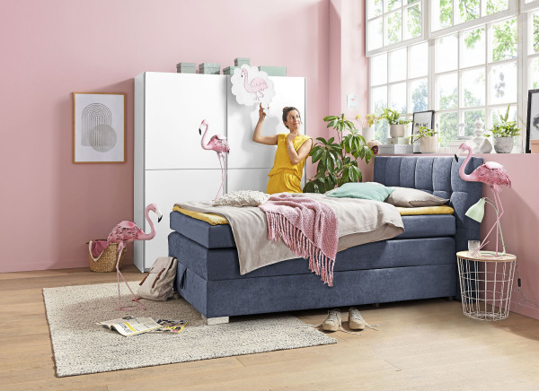 Boxspringbett EILEEN in blau aus Stoff