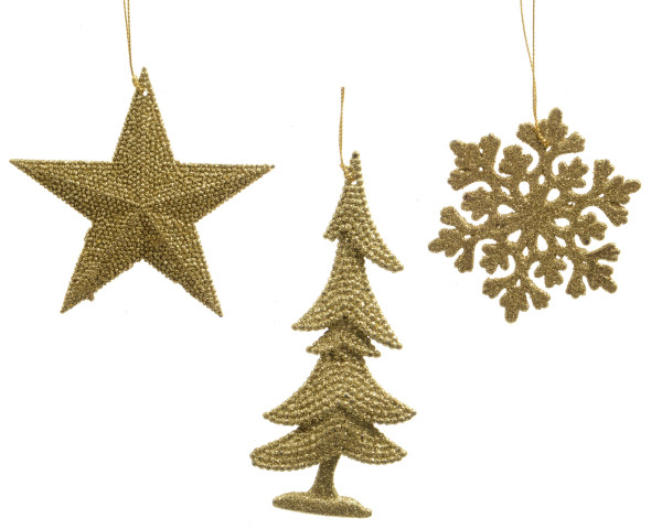 Christbaumschmuck Hänger GLITTER gold in goldfarben aus Kunststoff