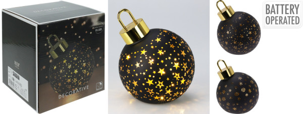 Dekoobjekt LED X-MAS BALL in schwarz aus Glas