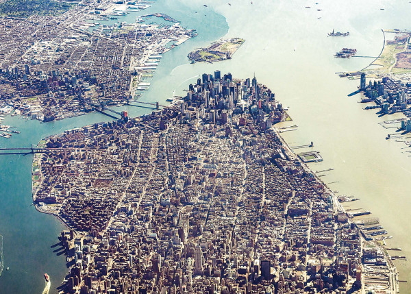 Bild MANHATTEN AERIAL in mehrfarbig aus Aluminium