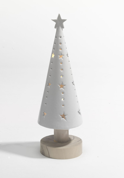 Dekoobjekt LED TANNENBAUM in weiß aus Materialmix