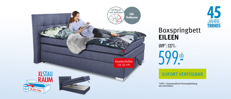 Boxspringbett EILEEN, UVP: 1271€, ab 599€, Sofort Verfügbar