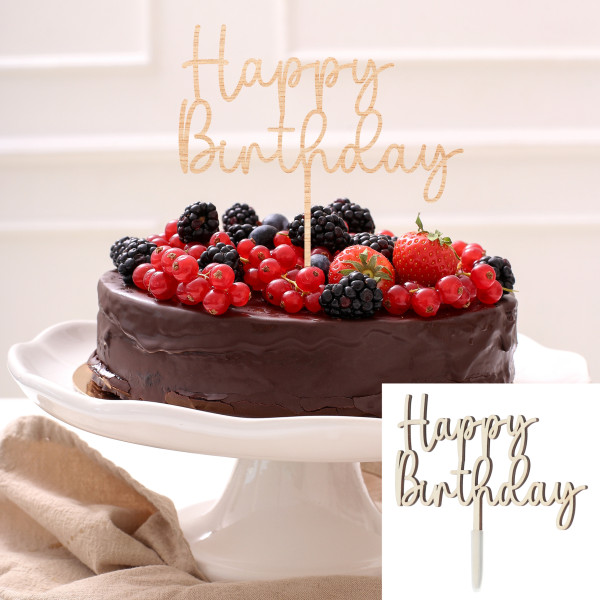 Kuchendeko HAPPY BIRTHDAY in mehrfarbig aus MDF