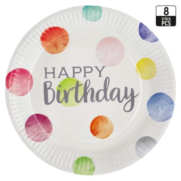 Pappteller-Set HAPPY BIRTHDAY in mehrfarbig aus Papier