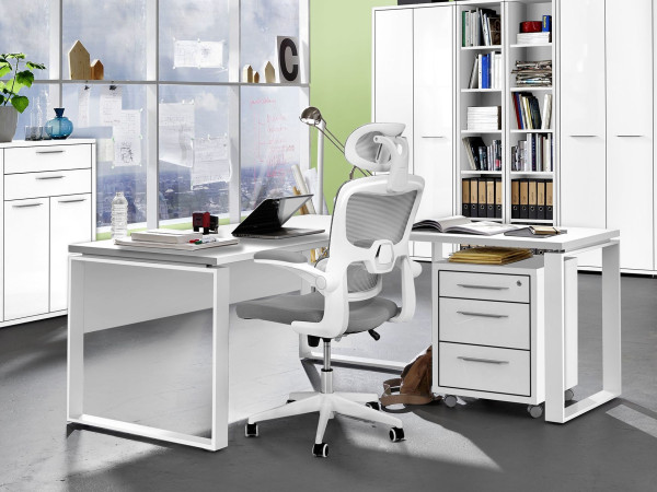 Schreibtisch DISEGNO WEIß in weiß aus Hochglanz