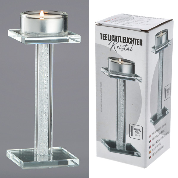 Teelichthalter KRISTAL in silberfarben aus Glas