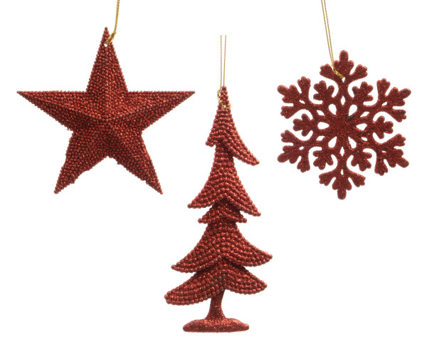 Christbaumschmuck Hänger GLITTER rot in rot aus Kunststoff