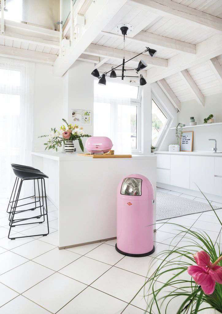 Geometrischer Mülleimer Aus Kunststoff – 8 Liter, Rosa, Für Bad, Küche, Büro, Modernes Design