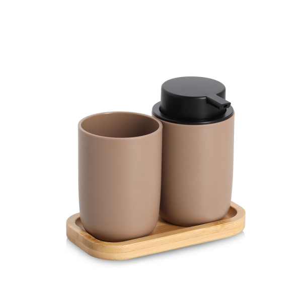 Badzubehör-Set ALMA in braun aus Materialmix