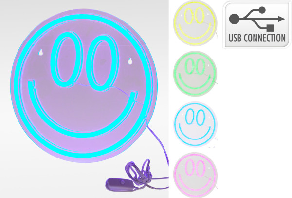 Wanddeko NEON SMILEY in mehrfarbig aus Materialmix