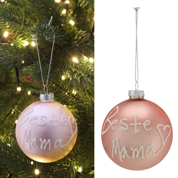 Weihnachstkugel BESTE MAMA in rosa aus Glas