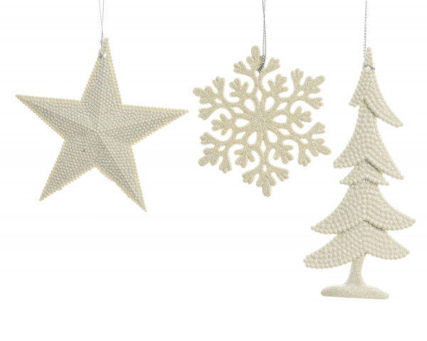 Christbaumschmuck Hänger GLITTER weiß in weiß aus Kunststoff