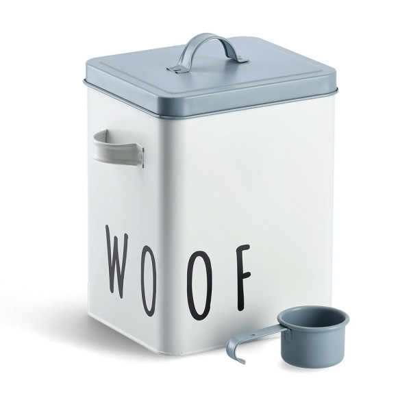 Vorratsdose WOOF in weiß/blau aus Metall