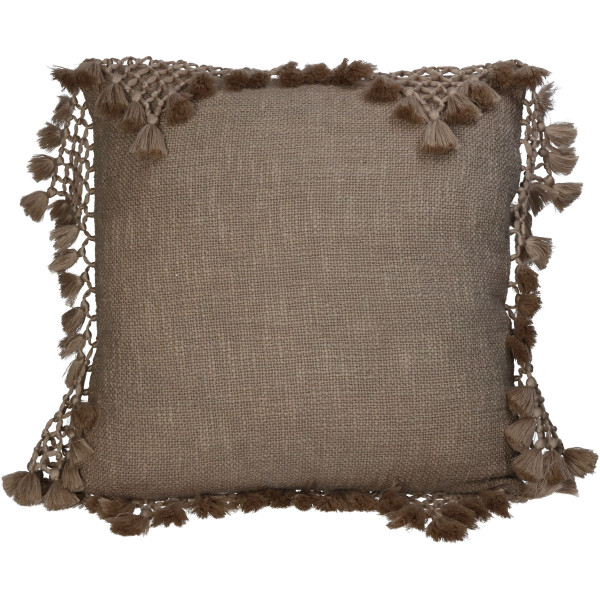 Kissen TASSELS taupe in taupe aus Baumwolle