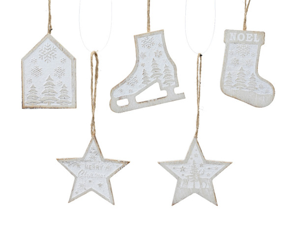 Christbaumschmuck Hänger WHITE WOOD in mehrfarbig aus Holz