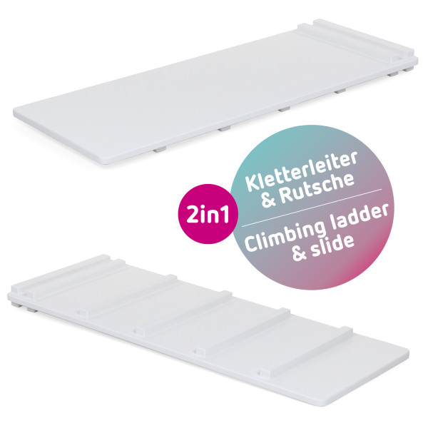 Kletterleiter und Rutsche in weiß aus Holz