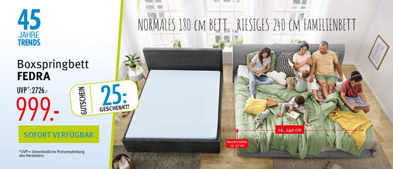 Boxspringbett FEDRA, UVP: 2726€, 999€, Sofort Verfügbar, 25€ Geschenkgutschein