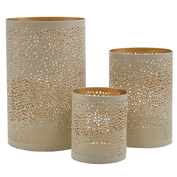 Windlicht CANDLE PATTERN in beige aus Metall