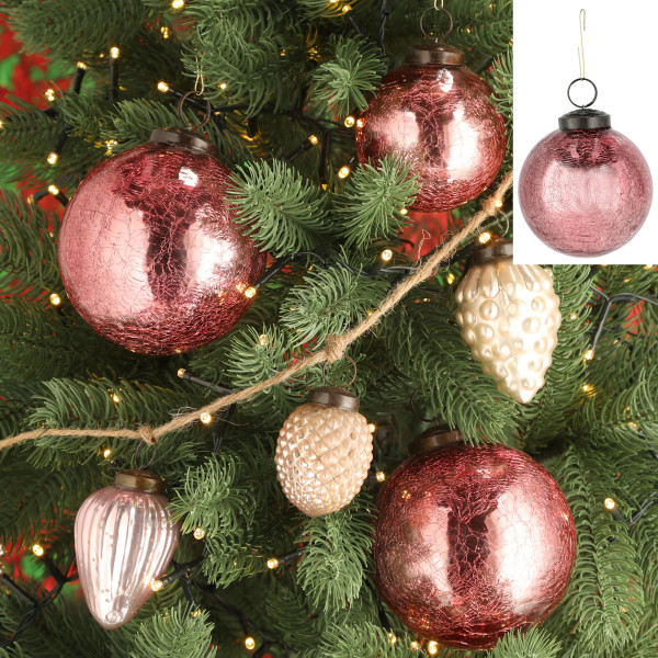 Weihnachtskugel CRACKLE pink in pink aus Glas