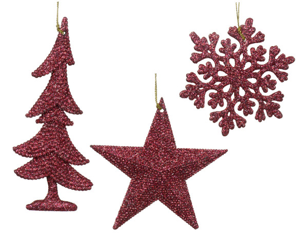 Christbaumschmuck Hänger GLITTER in granat aus Kunststoff