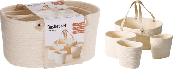Korb-Set MALTE weiß in weiß aus Baumwolle