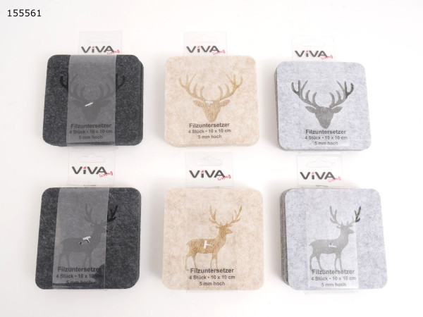 Untersetzer-Set DEER eckig in mehrfarbig aus Filz