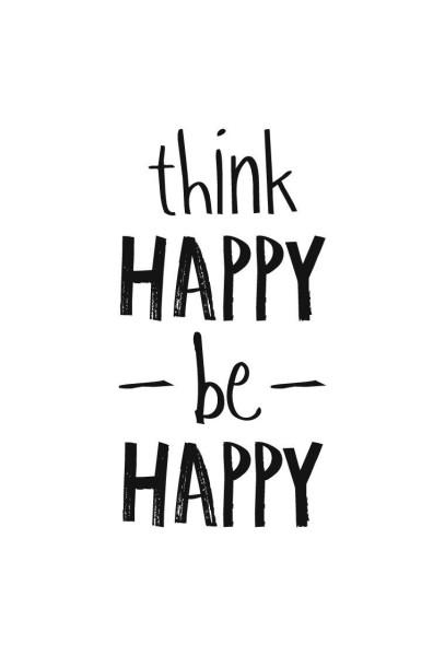 Bild THINK HAPPY in schwarz/weiß/braun aus Holz