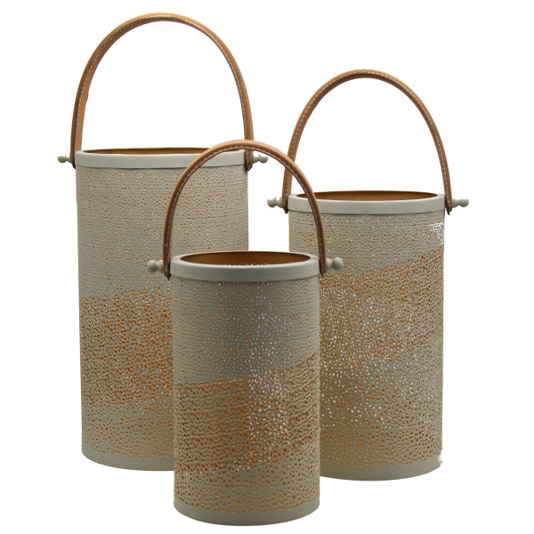 Windlicht CANDLE PATTERN in beige aus Metall