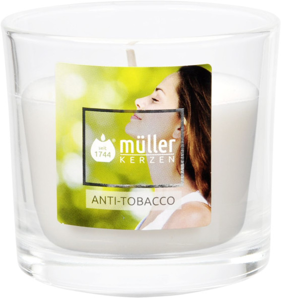 Duft-Kerzenglas ANTI TABACCO in weiß aus Wachs