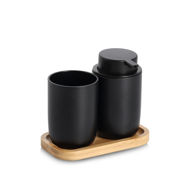 Badzubehör-Set ALMA in schwarz aus Materialmix