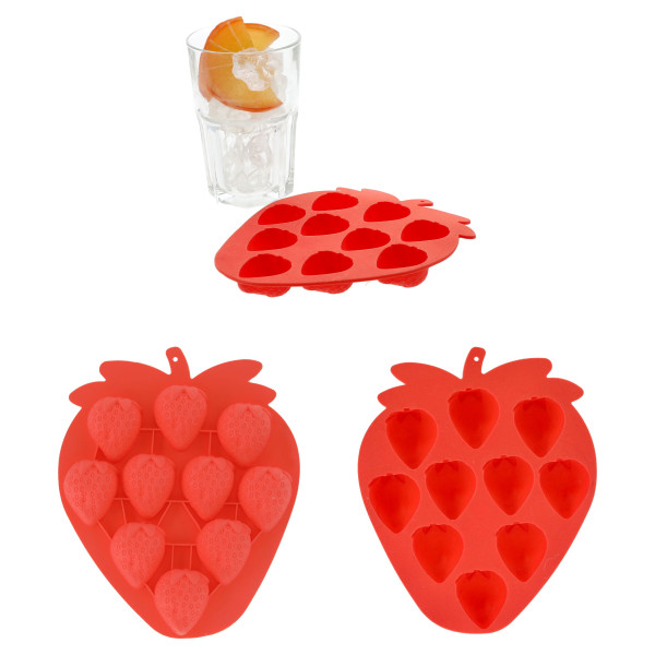 Eiswürfelform STRAWBERRY in rot aus Silikon