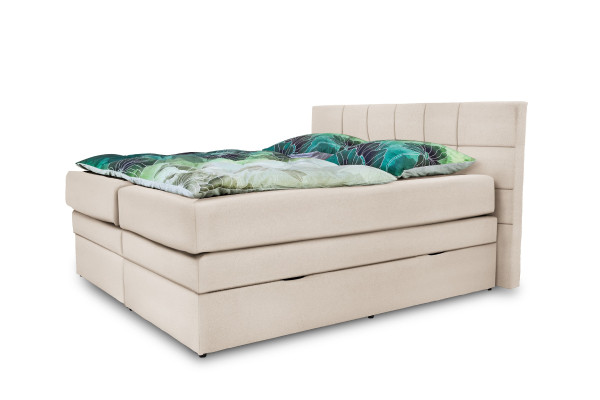 Boxspringbett AYDA in hellbeige aus Stoff