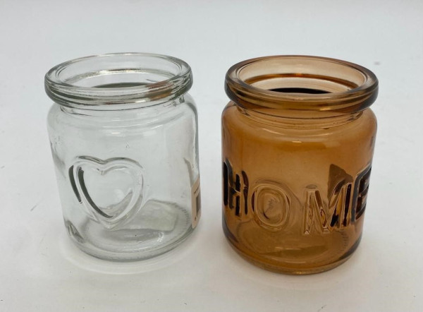 Windlicht TEXT in mehrfarbig aus Glas