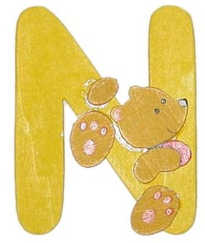 Holzbuchstabe N Bär-Design in bunt aus Holz