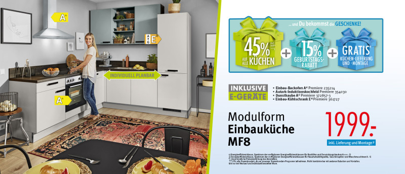 Modulform Einbauküche MF8, 1999€, Iklusive E-Geräte, Lieferung und Montage