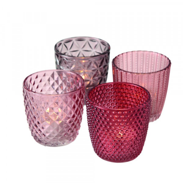Windlicht-Set MARILU in Flieder aus Glas