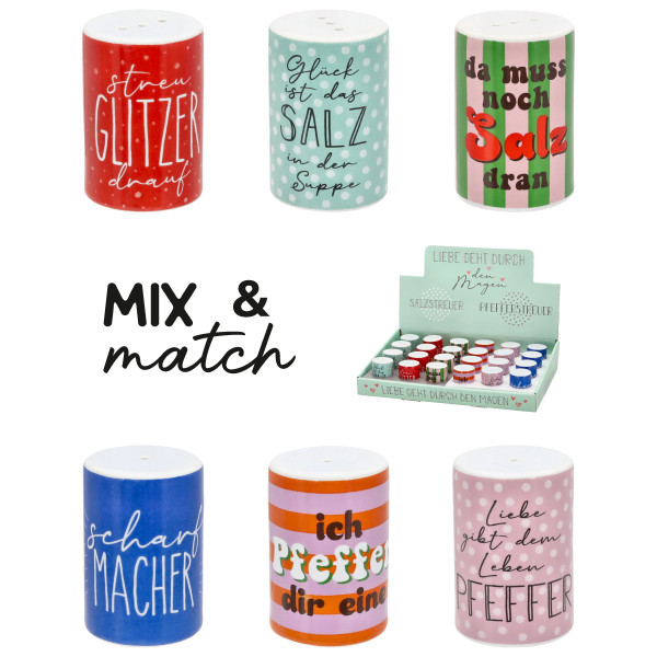 Salz-/Pfefferstreuer MIX&MATCH in mehrfarbig aus Steingut
