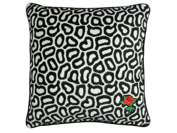 Kissen BLACK GRAPHIC ROSE in schwarz aus Polyester